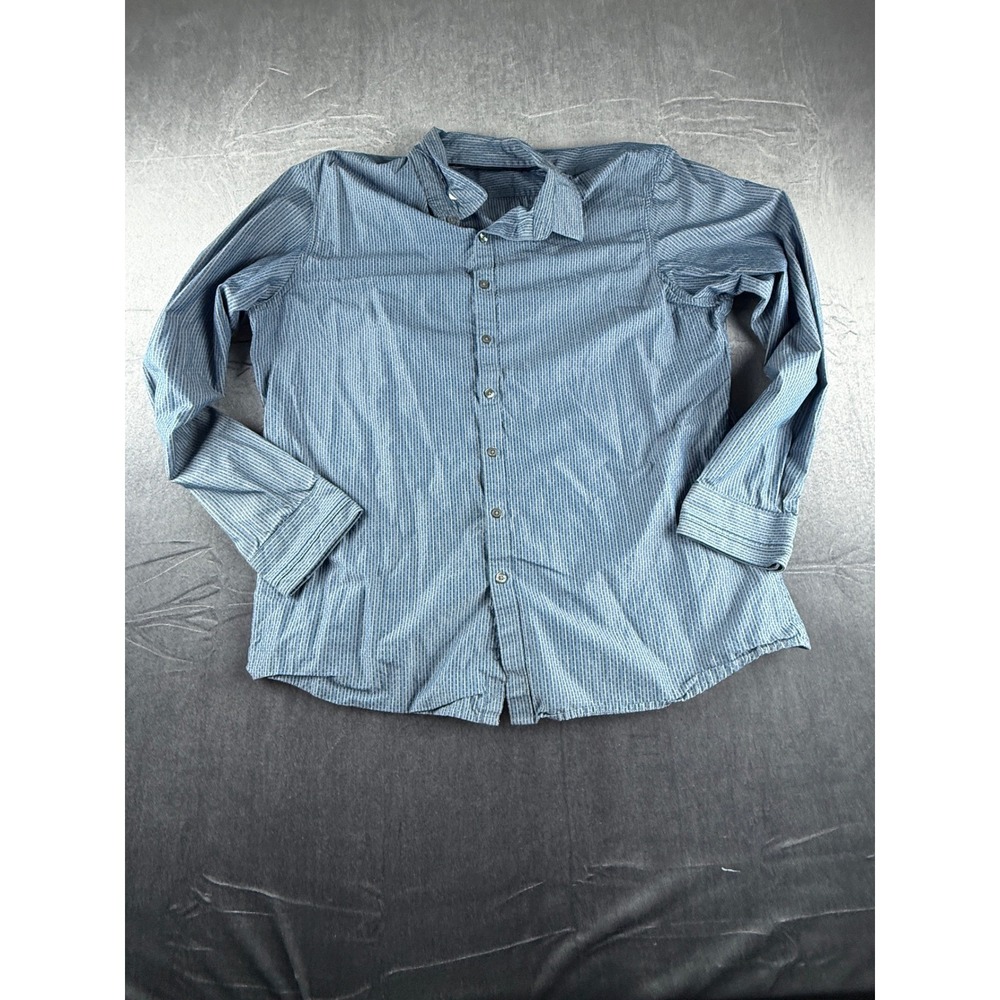 Marc Anthony Mens XL Slim Fit Blue White Striped Dotted Cotton Button Down Shirt